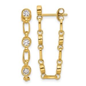 Sterling Silver Gold-tone Bezel CZ Post Dangle Earrings